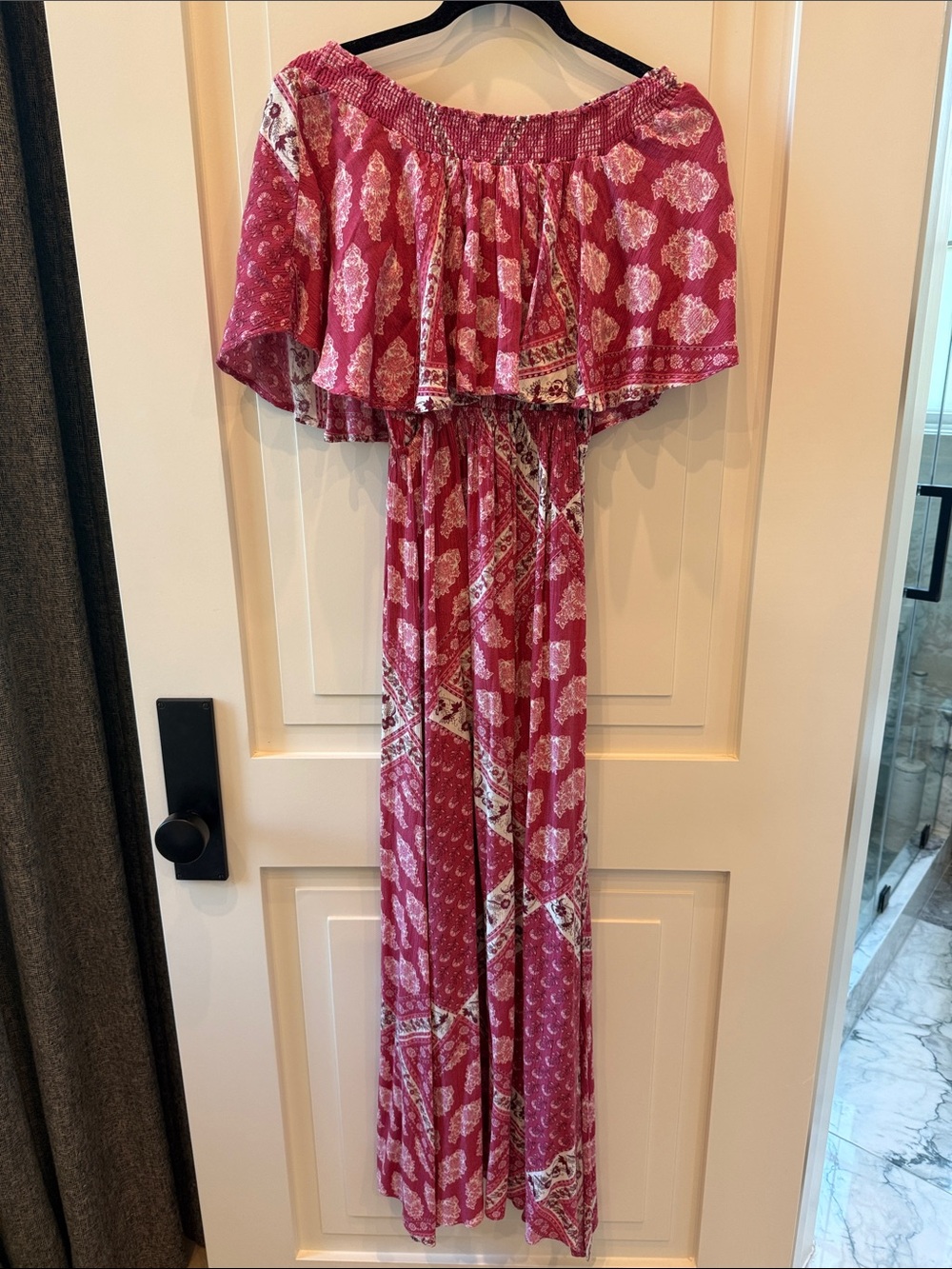 Show Me Your MuMu Pink Patterned Off-Shoulder Maxi Dress